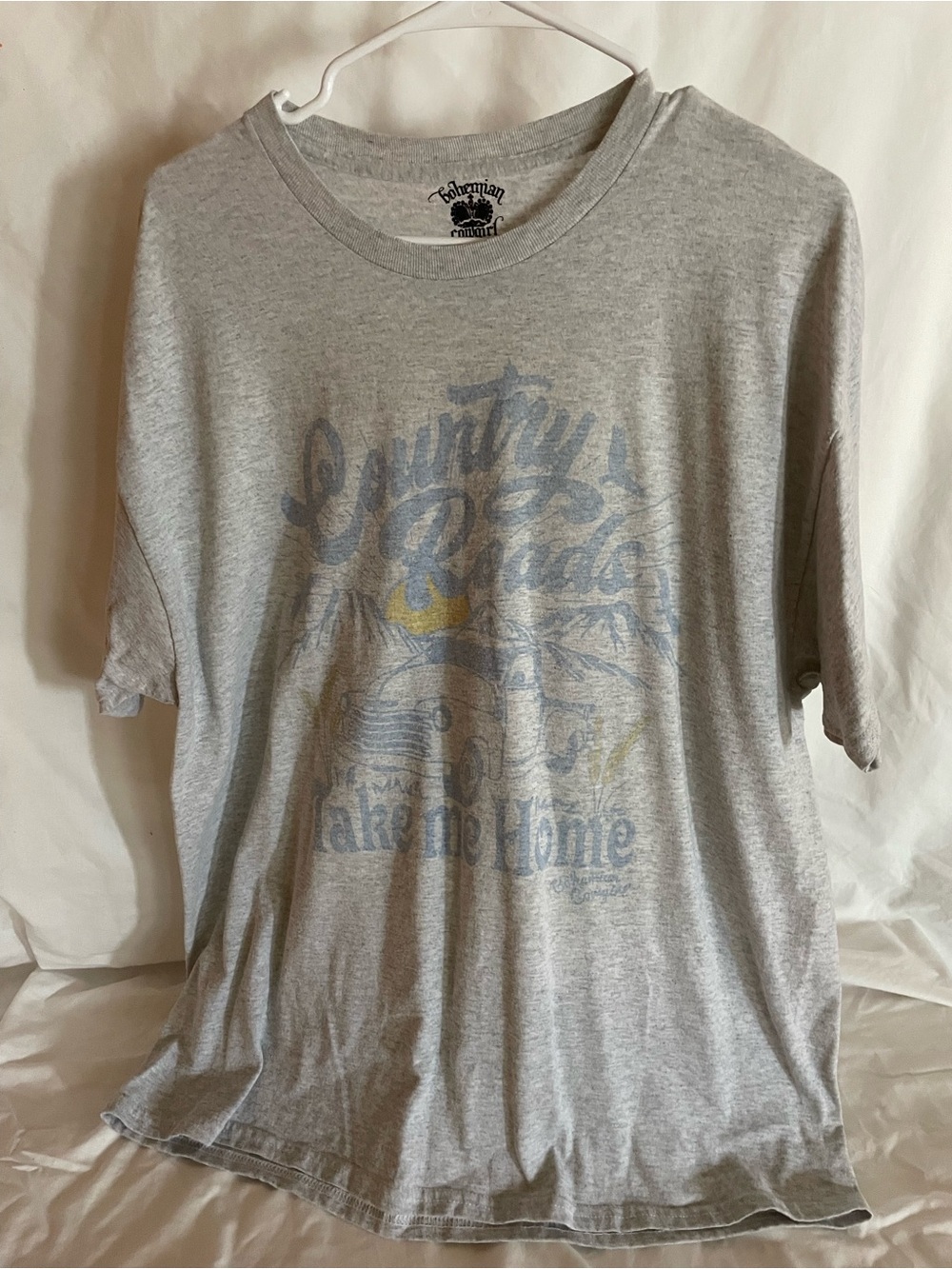 Bohemian Cowgirl Grey Graphic Tee - Country Roads Print